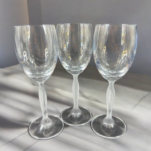 Mikasa Ballet Glasses Clear Crystal with White Frosted Satin Stem Goblet Set 3 - Picture 1 of 11